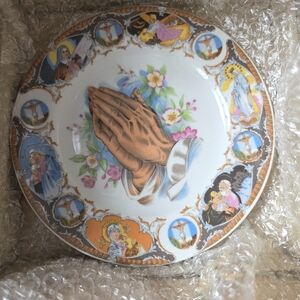 Vintage Decorative Religious Plate with Praying Hands